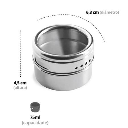 Imagem de Porta Pote Para Condimento Tempero Inox Magnético C/ Suporte