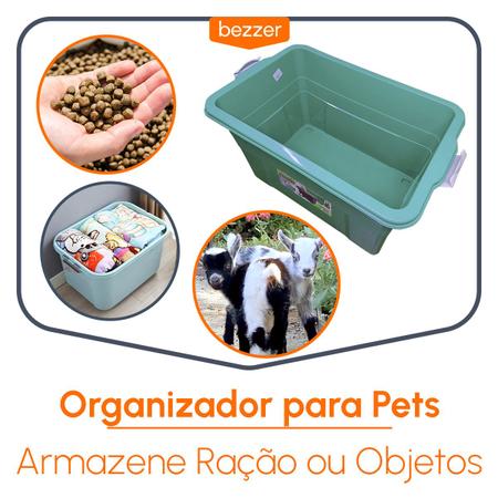Imagem de Porta Ração e Isca Pote Caixa Container Organizadora 70 L de Até 2 Sacos de 30 Kg Reforçada Trava Segurança para Pets