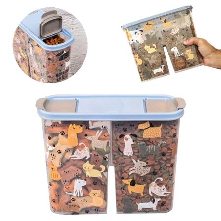 Imagem de Porta ração petisco gato cachorro guarda tudo dueto pet container portátil com tampa dispenser azul