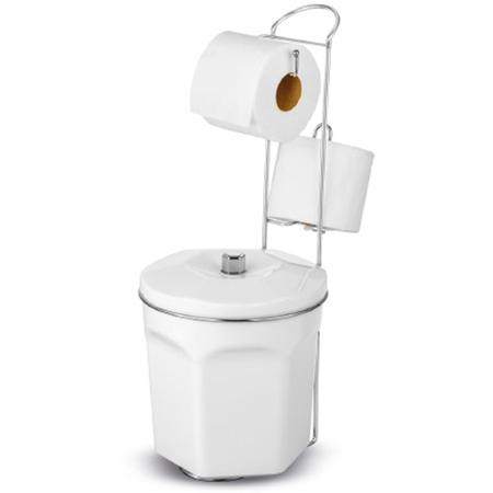 Imagem de Porta Rolo Papel Higiênico Chão Com Lixeira Branca Banheiro