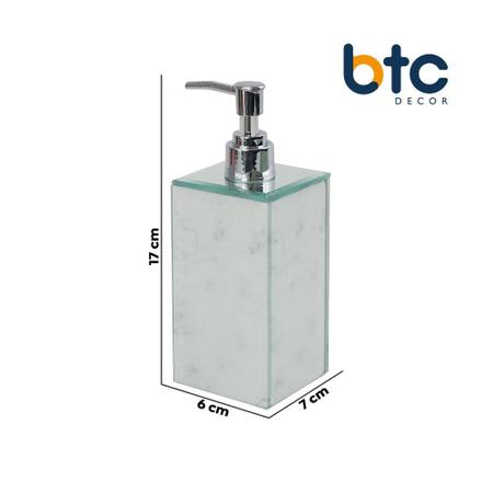 Porta Sabonete Líquido de Vidro Branco Marmorizado BTC Imagem de Porta Sabonete Líquido de Vidro Branco Marmorizado BTC