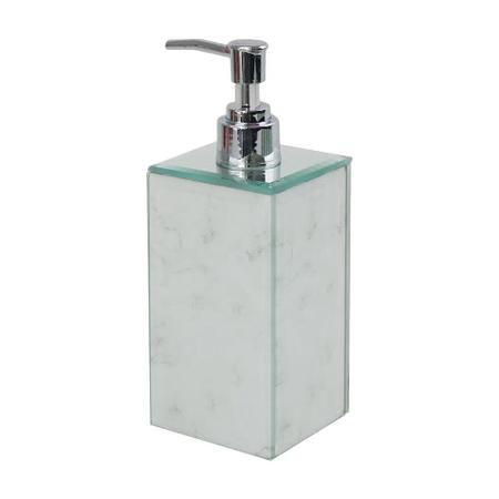 Porta Sabonete Líquido de Vidro Branco Marmorizado BTC Imagem de Porta Sabonete Líquido de Vidro Branco Marmorizado BTC