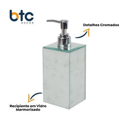 Porta Sabonete Líquido de Vidro Branco Marmorizado BTC Imagem de Porta Sabonete Líquido de Vidro Branco Marmorizado BTC