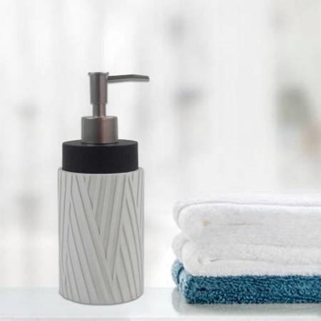 Porta Sabonete Líquido Resina Branco e Prateado 300ml BTC Imagem de Porta Sabonete Líquido Resina Branco e Prateado 300ml BTC