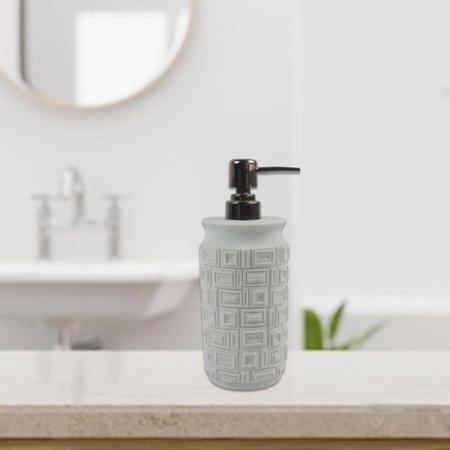 Porta Sabonete Líquido Resina BTC Branco Prateado 300ml Imagem de Porta Sabonete Líquido Resina BTC Branco Prateado 300ml