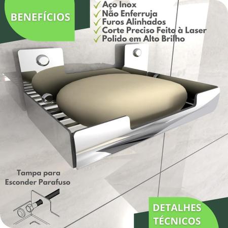 Imagem de Porta Sabonete Para Banheiro Saboneteira Inox Parede ELG