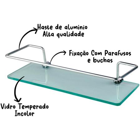 Imagem de Porta Shampoo Para Banheiro Suporte De Vidro 6mm Reto Cromado Cód. 7571