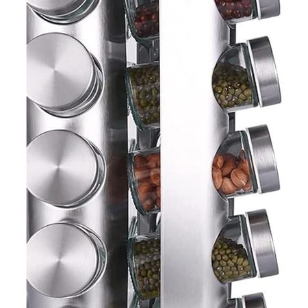 Imagem de Porta Tempero Condimentos Suporte Cozinha Giratório Inox 16 Potes Com Etiquetas e Caneta