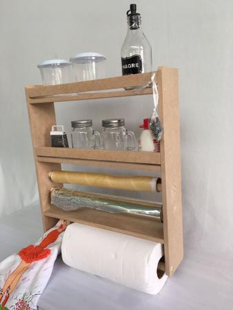 Imagem de Porta tempero duplo cozinha organizador condimentos parede prateleira madeira
