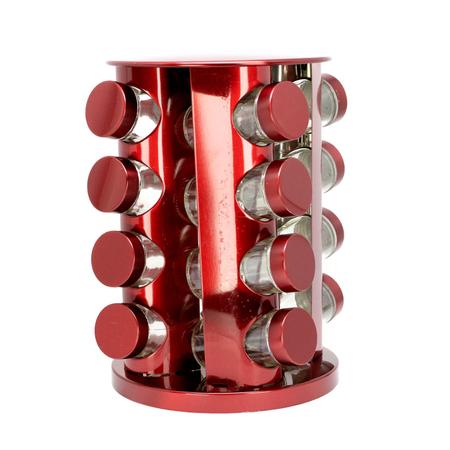 Imagem de Porta Temperos com Suporte Giratório em Inox 16 Peças Vermelho