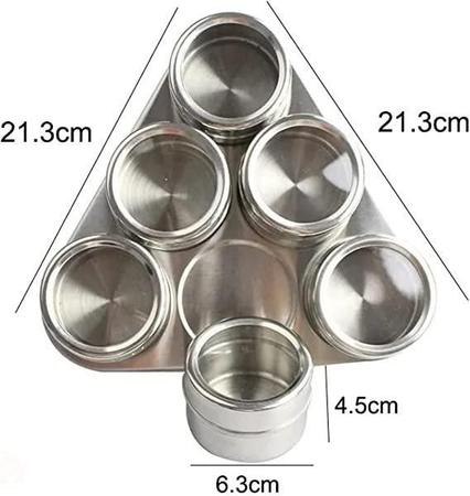 Porta Temperos Condimentos Magnetico Aço Inox 316 - 6 Peças - Sweet Home Imagem de Porta Temperos Condimentos Magnetico Aço Inox 316 - 6 Peças