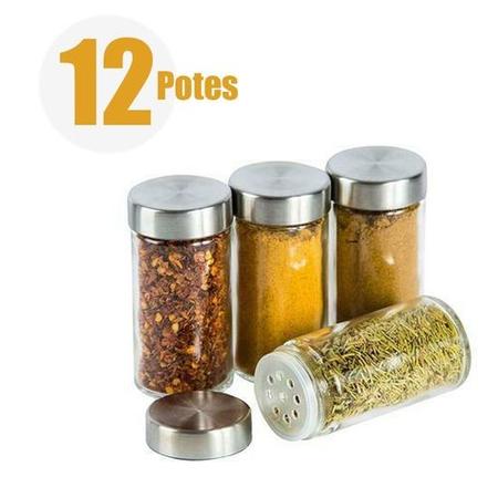 Imagem de Porta Temperos Giratorio 12 Potinhos Condimentos Inox Vidro Restaurante Cozinha