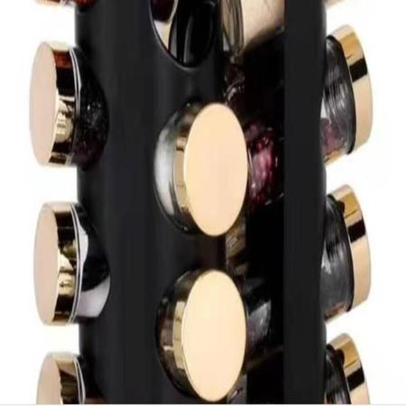 Imagem de Porta temperos giratorio carrossel inox preto dourado 20 potes condimentos suporte premium luxo