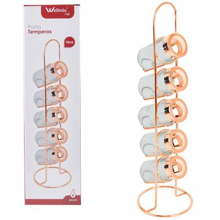 Imagem de Porta Temperos Vertical 6 Peças 90 ML Rosê - Wellmix