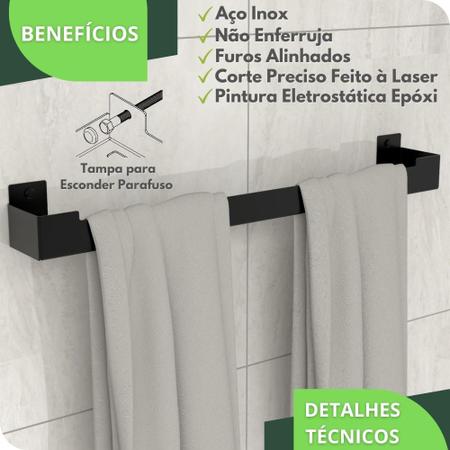 Imagem de Porta Toalha Banho Suporte Banheiro Toalheiro Preto ELG
