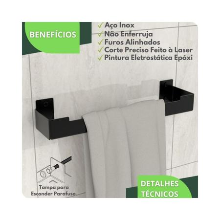 Imagem de Porta Toalha Rosto Suporte Banheiro Toalheiro Preto ELG
