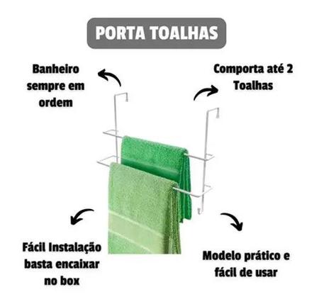 Imagem de Porta Toalha Suporte Encaixe Box Toalheiro Duplo Preto - Vapet Vupet