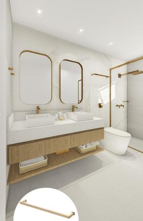 Imagem de Porta Toalha Toalheiro de Banho Banheiro 60cm em Aço Inox Dourado Linha Larissa, esp 5,5  Stainless