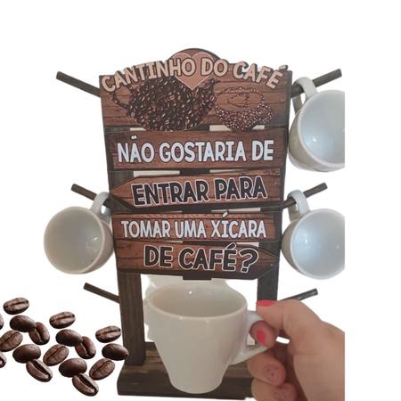 Imagem de Porta Xicaras Cantinho do Café com 4 Xicaras de Ceramica