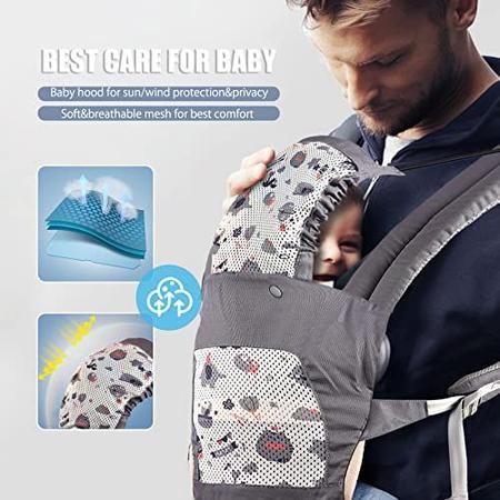 Imagem de Portador de bebê Recém-nascido para criança, Mumgaroo Ergonomic 6-em-1 Baby Carrier com assento de quadril completo todas as estações, mochila portadora de bebê ajustável & removível com capuz bebê 0-36 meses (cinza)