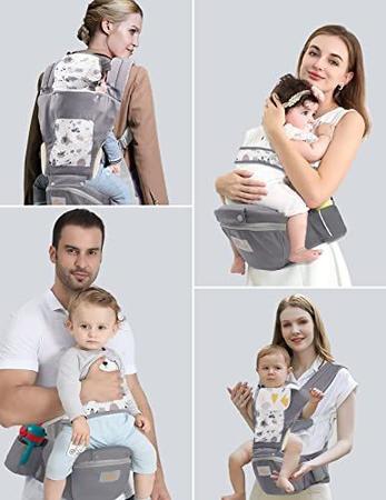 Imagem de Portador de bebê Recém-nascido para criança, Mumgaroo Ergonomic 6-em-1 Baby Carrier com assento de quadril completo todas as estações, mochila portadora de bebê ajustável & removível com capuz bebê 0-36 meses (cinza)