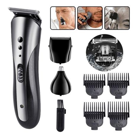 Imagem de Portátil 3 em 1 homem cabelo kit recarregável aparador de barba nariz & orelha aparador barbeador elétrico bigo kemei