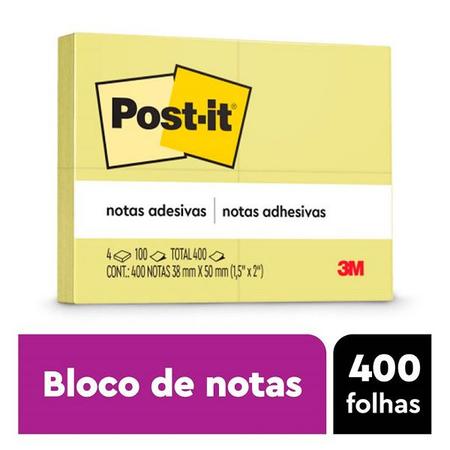 Imagem de POST-IT Amarelo 4 Blocos 100F 38MM X 50MM 3M