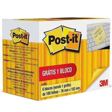 Imagem de POST-IT Amarelo 76MM X 102MM 6 Blocos de 100 Folhas 3M