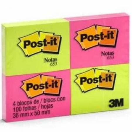 Imagem de Post-It Neon Sortidos 4 Blocos de 100 Folhas 38x50mm HT653 - HB004088314 - 3M