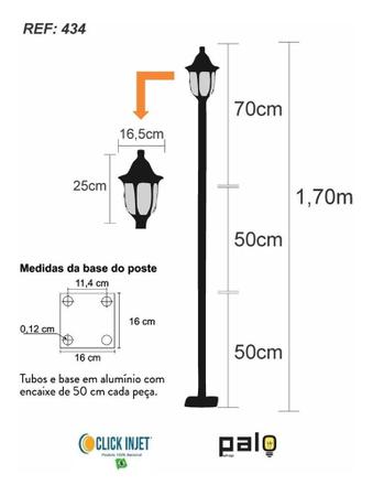 Imagem de Poste De Jardim Luminária 1,70m Colonial Preto Alumínio 434