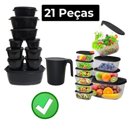 Imagem de Pote de plástico Kit 21 peças Vasilhas Com Tampa Depósito para Alimentos
