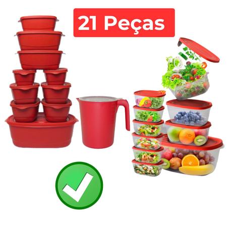 Imagem de Pote de plástico Kit 21 peças Vasilhas Com Tampa Depósito para Alimentos