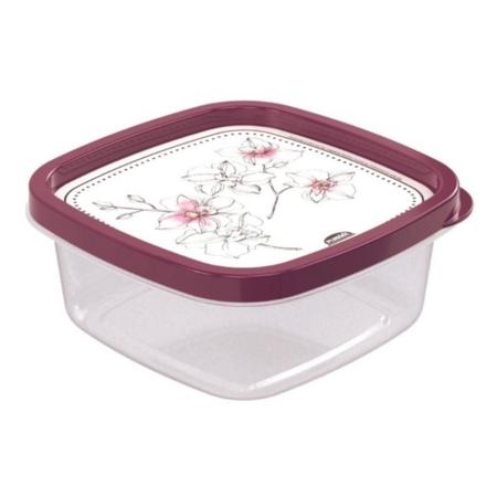 Pote de plástico quadrado 580ml orquídeas vinho para alimentos de cozinha bonito - Plasútil Imagem de Pote de plástico quadrado 580ml orquídeas vinho para alimentos de cozinha bonito