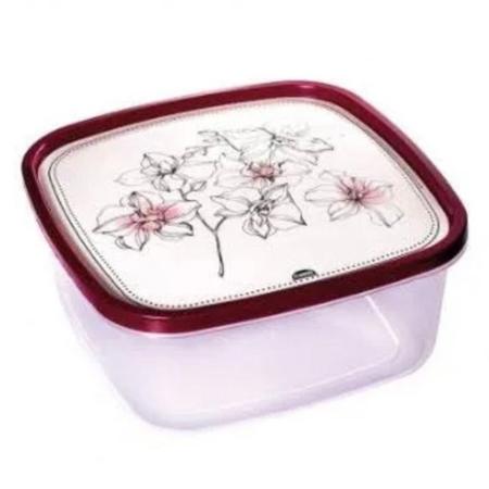 Pote de plástico quadrado 580ml orquídeas vinho para alimentos de cozinha bonito - Plasútil Imagem de Pote de plástico quadrado 580ml orquídeas vinho para alimentos de cozinha bonito