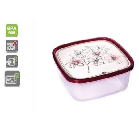 Pote de plástico quadrado 580ml orquídeas vinho para alimentos de cozinha bonito - Plasútil Imagem de Pote de plástico quadrado 580ml orquídeas vinho para alimentos de cozinha bonito