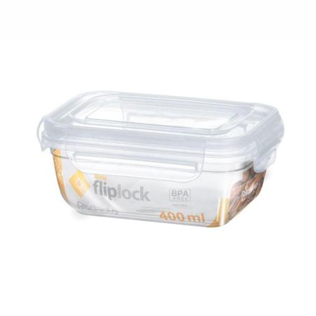 Imagem de Pote de plastico retangular fliplock com tampa + trava 400ml - 2 pç