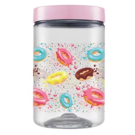 Imagem de Pote de plástico rosa decorado com biscoitos com tampa de rosquear 1,5 litro para mantimentos