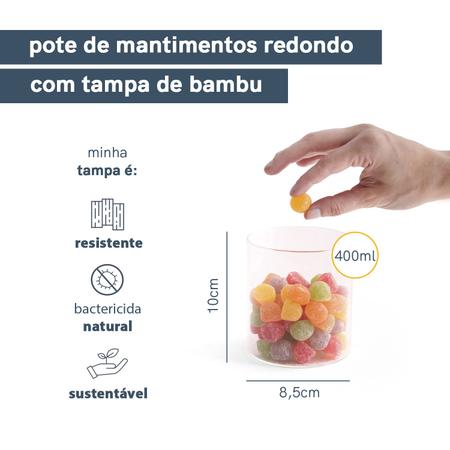 Pote de Vidro de Mantimentos 400ml C/ Tampa de Bambu Oikos Imagem de Pote de Vidro de Mantimentos 400ml C/ Tampa de Bambu Oikos