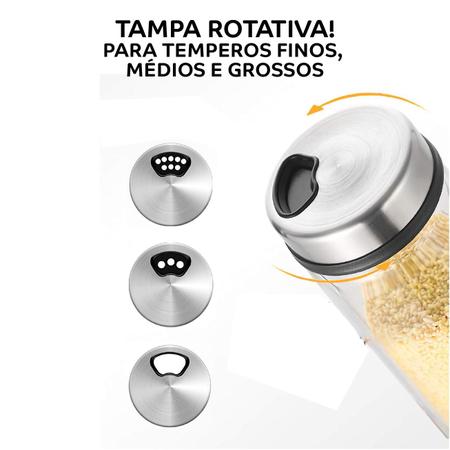 Imagem de Pote de Vidro Porta Condimento com Tampa Inox Giratoria 3 fases 500ml Mimo Style