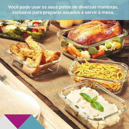 Pote de Vidro Retangular Hermético Marmita Tampa Plástico Alimentos 640ml - U4home Imagem de Pote de Vidro Retangular Hermético Marmita Tampa Plástico Alimentos 640ml