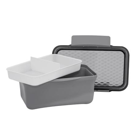 Pote Hermetico Com Tampa Marmita 3 Compartimentos Retangular 19 x 12 cm 1400 ml Cinza Refeição - Yazi Imagem de Pote Hermetico Com Tampa Marmita 3 Compartimentos Retangular 19 x 12 cm 1400 ml Cinza Refeição
