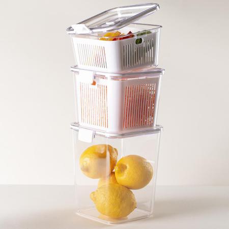 Imagem de Pote Hermético Multiuso Frutas Saladas Legumes Para Geladeira Com Cesto Escorredor e Trava 2030ml Pa