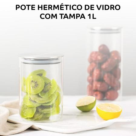 Imagem de  Pote Porta Alimentos Hermético Vidro Borossilicato com Tampa de Inox 1 Litro Mimo Style