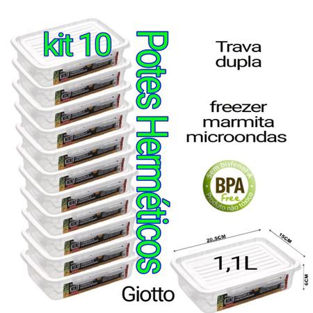 Imagem de Pote Retangular 1 litro C/ 10 Unidades Freezer microondas