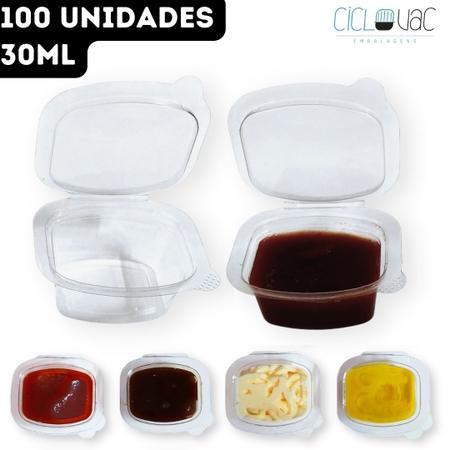 Imagem de Pote Retangular Berço para Molhos Molheira Delivery Tampa Articulada C-695 Ciclovac - 30ml - pct 100 Unidades