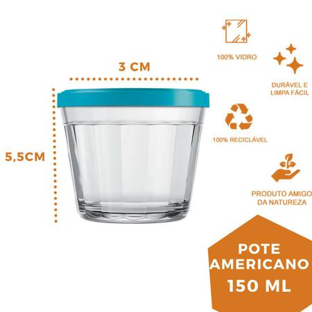 Imagem de Pote Vidro Americano C/Tampa Cores Cereal Bolacha 150ml 9Un