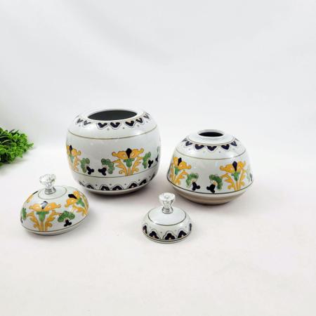 Imagem de Potiche Branco Floral 22/17Cm Pote Porcelana Decoração Kit
