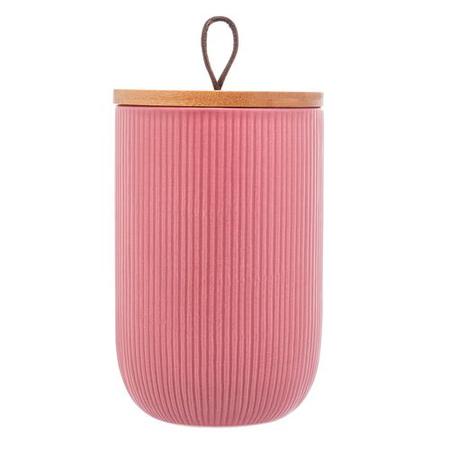 Imagem de Potiche de ceramica c/tampa em bambu e corda rosa g