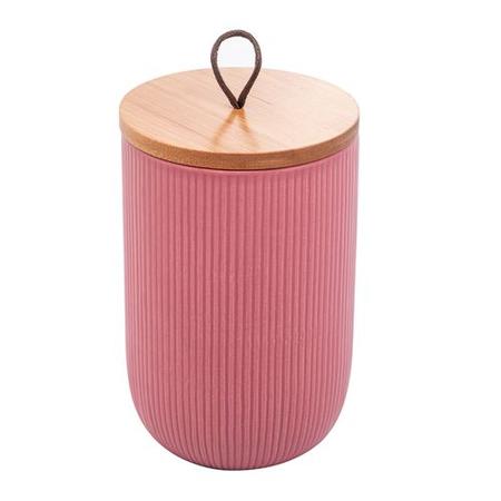 Imagem de Potiche de ceramica c/tampa em bambu e corda rosa g