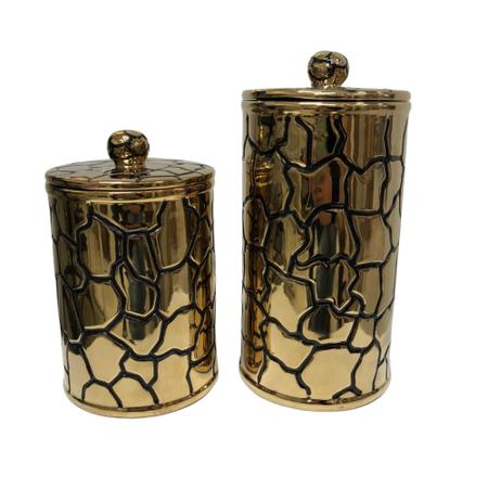 Imagem de Potiche em Cerâmica com tampa - dourado com preto - 18,5cm - 24161 - 8